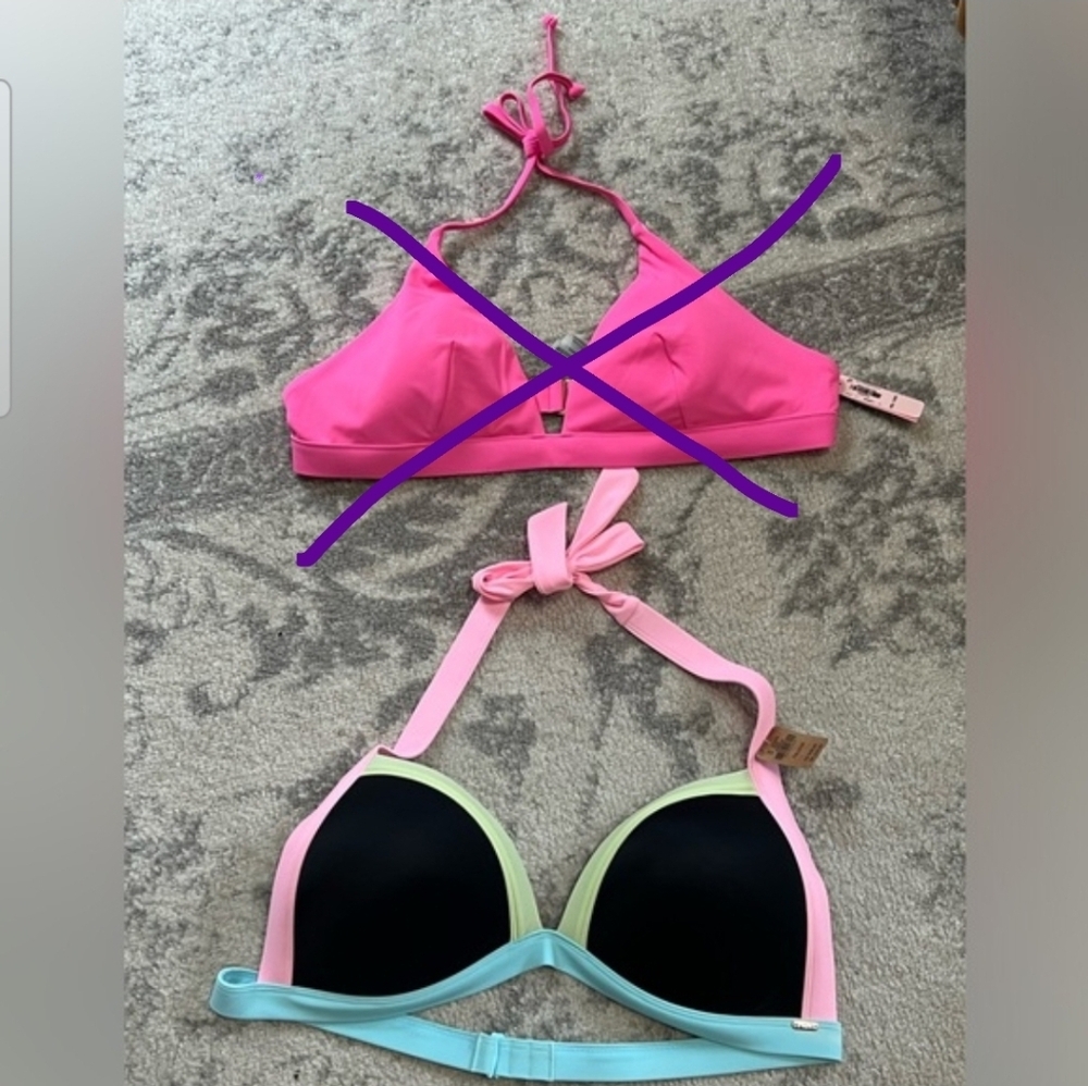 Victorias Secret bathing suit top Black W Pink Blue And Green Trim XXL LIKE NEW